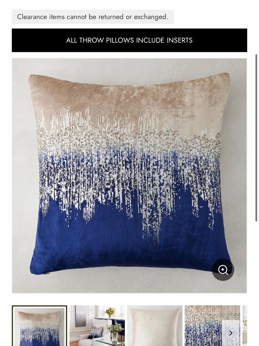Neutral and Navy Ombre Decorative Throw Pillow with Metallic Accents